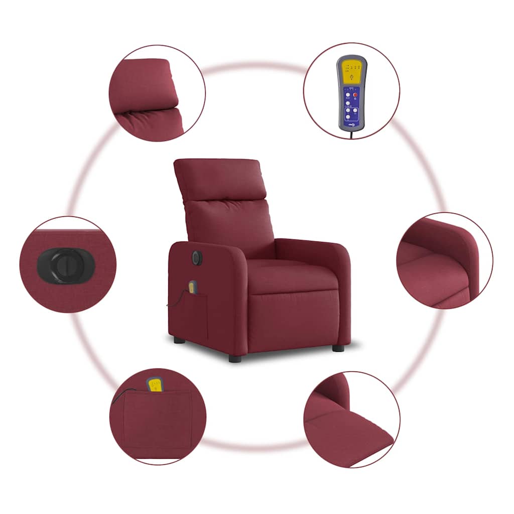 Fauteuil de massage inclinable électrique Rouge bordeaux Tissu - XIOS