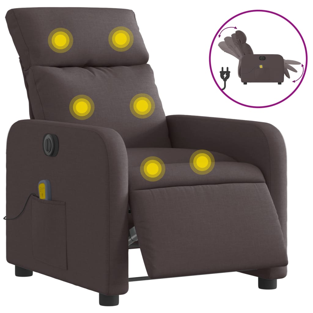 Fauteuil de massage inclinable électrique Marron foncé Tissu - XIOS
