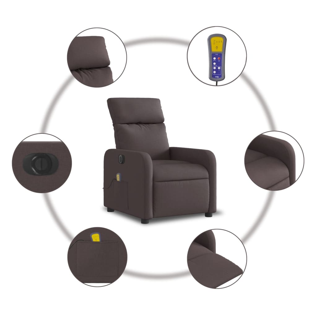 Fauteuil de massage inclinable électrique Marron foncé Tissu - XIOS