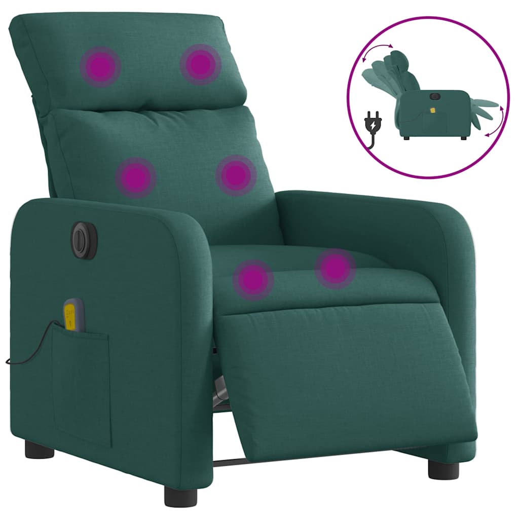 Fauteuil de massage inclinable électrique Vert foncé Tissu - XIOS