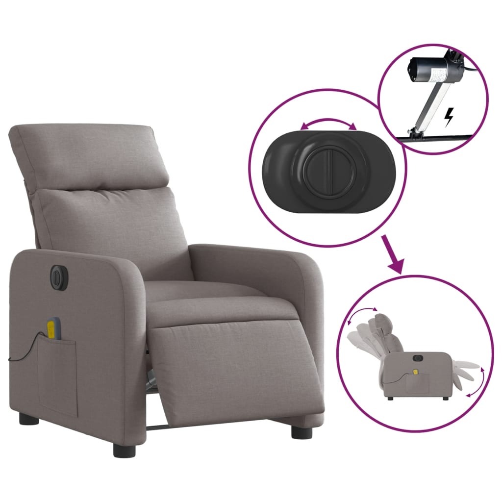 Fauteuil de massage inclinable électrique Taupe Tissu - XIOS