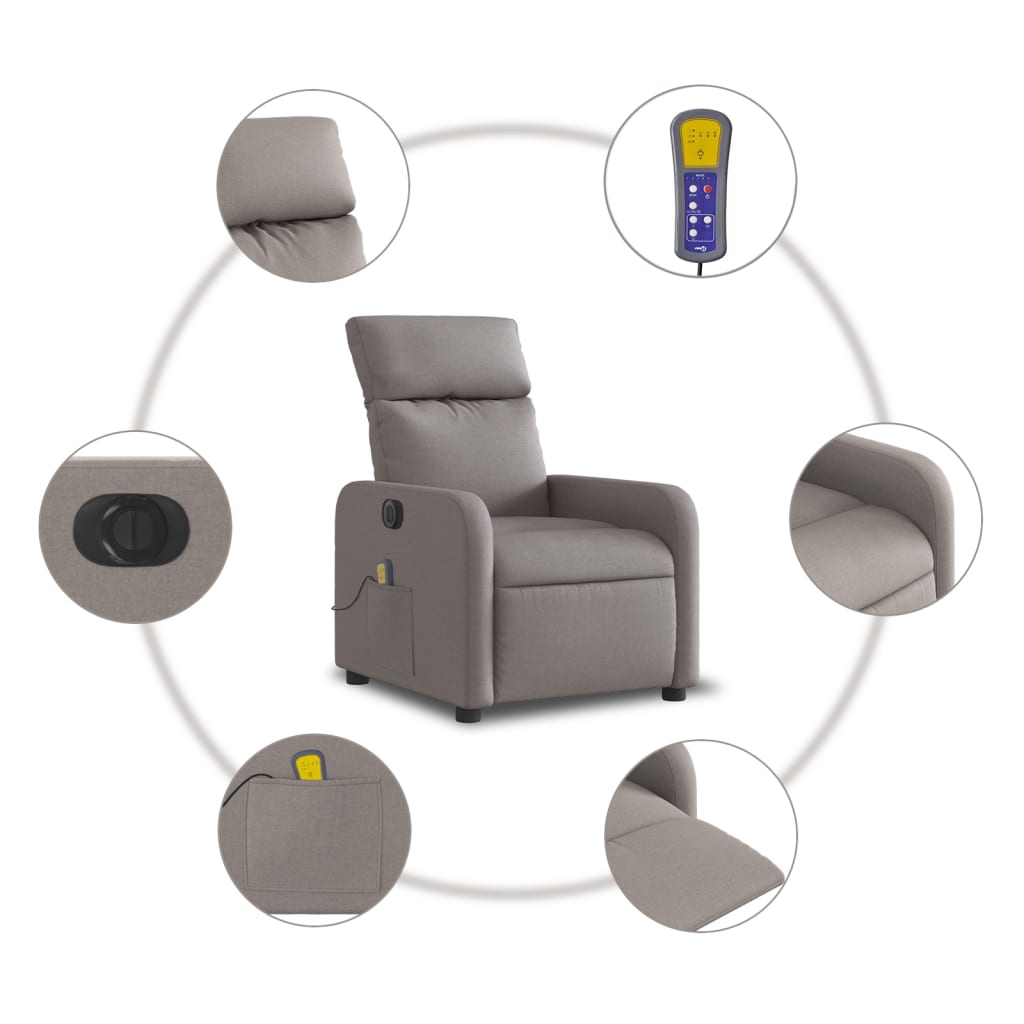 Fauteuil de massage inclinable électrique Taupe Tissu - XIOS