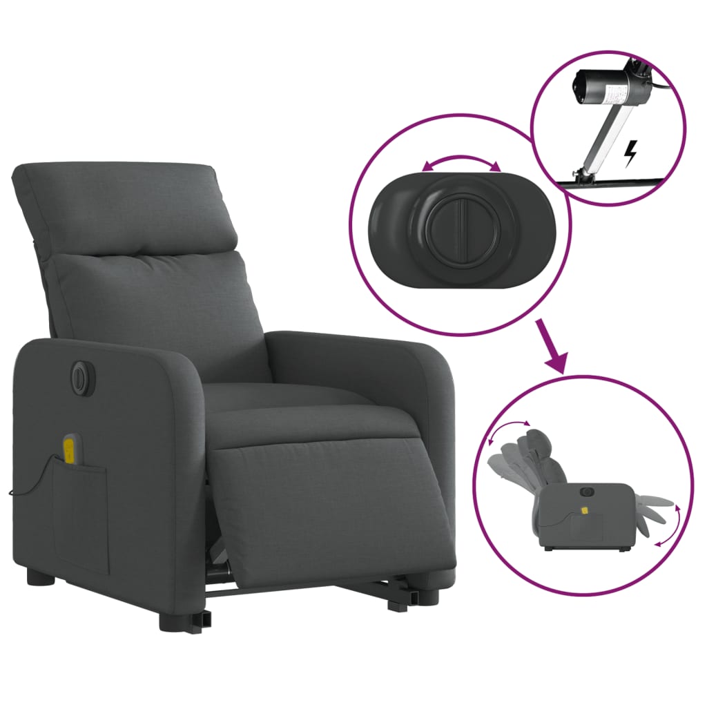 Fauteuil inclinable de massage électrique Gris foncé Tissu - XIOS