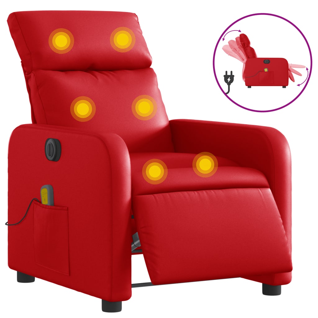 Fauteuil de massage inclinable électrique rouge similicuir - XIOS