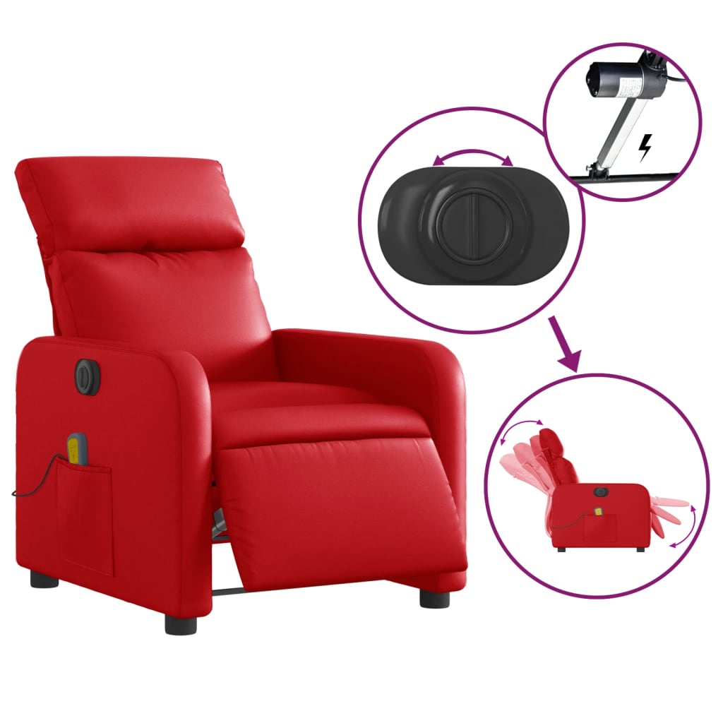 Fauteuil de massage inclinable électrique rouge similicuir - XIOS