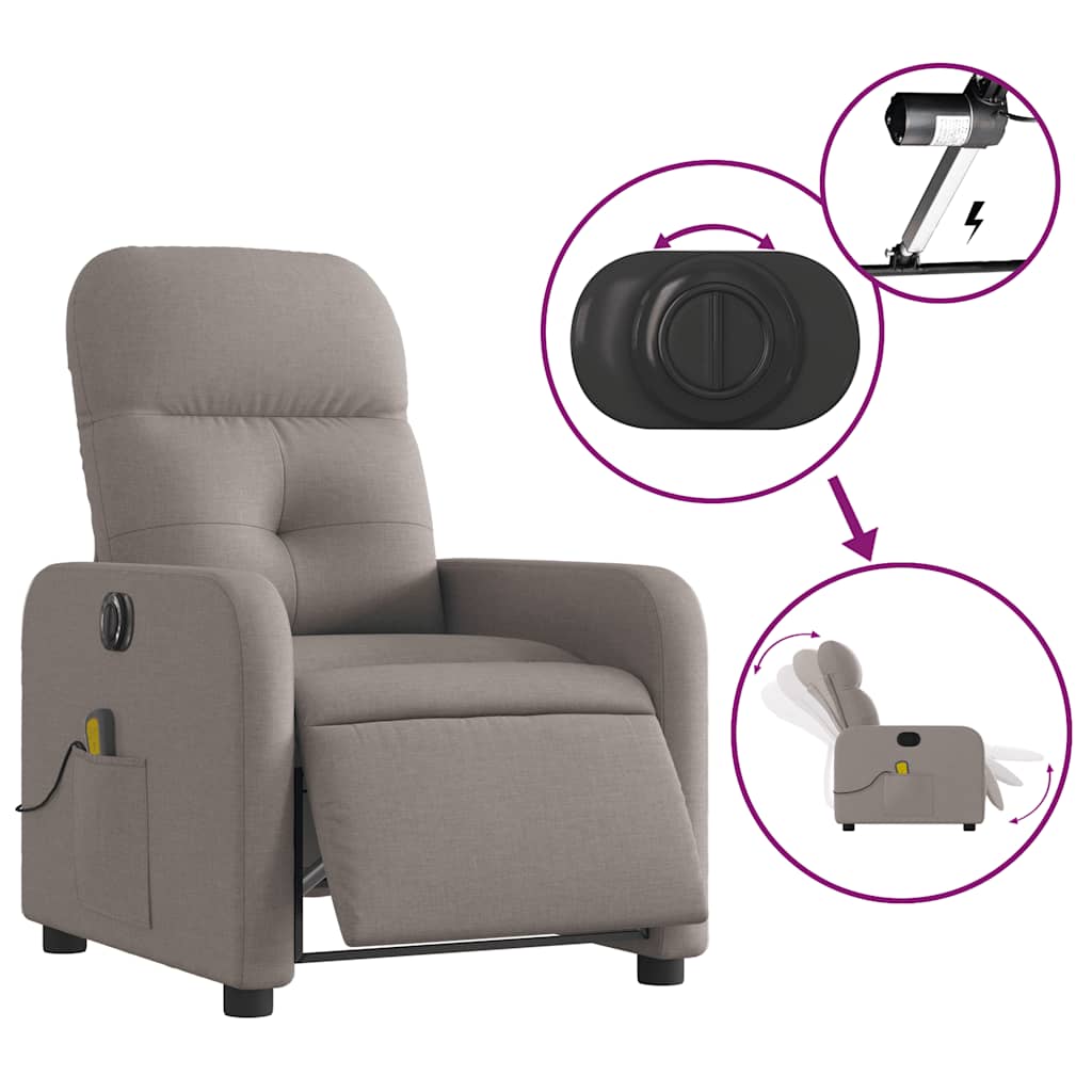 Fauteuil de massage inclinable électrique Taupe Tissu - XIOS