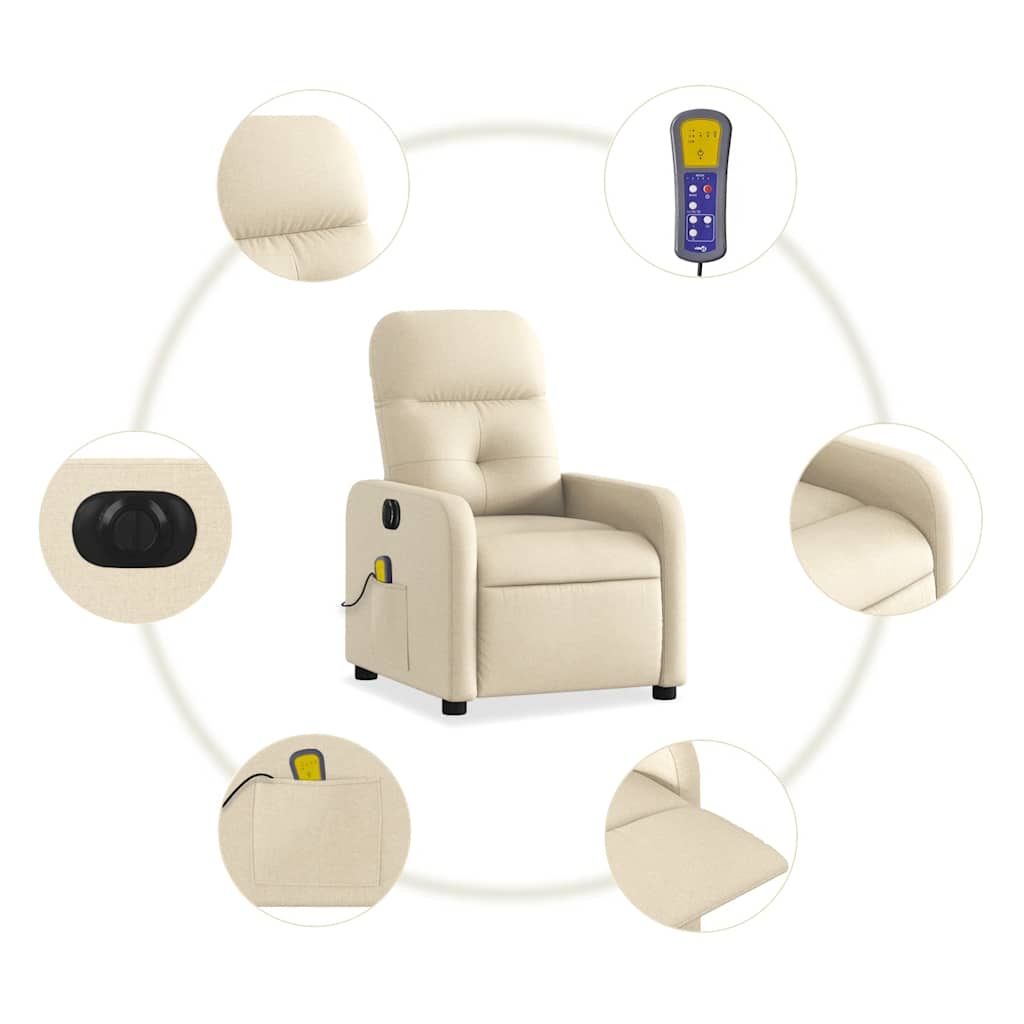 Fauteuil inclinable de massage électrique crème tissu - XIOS