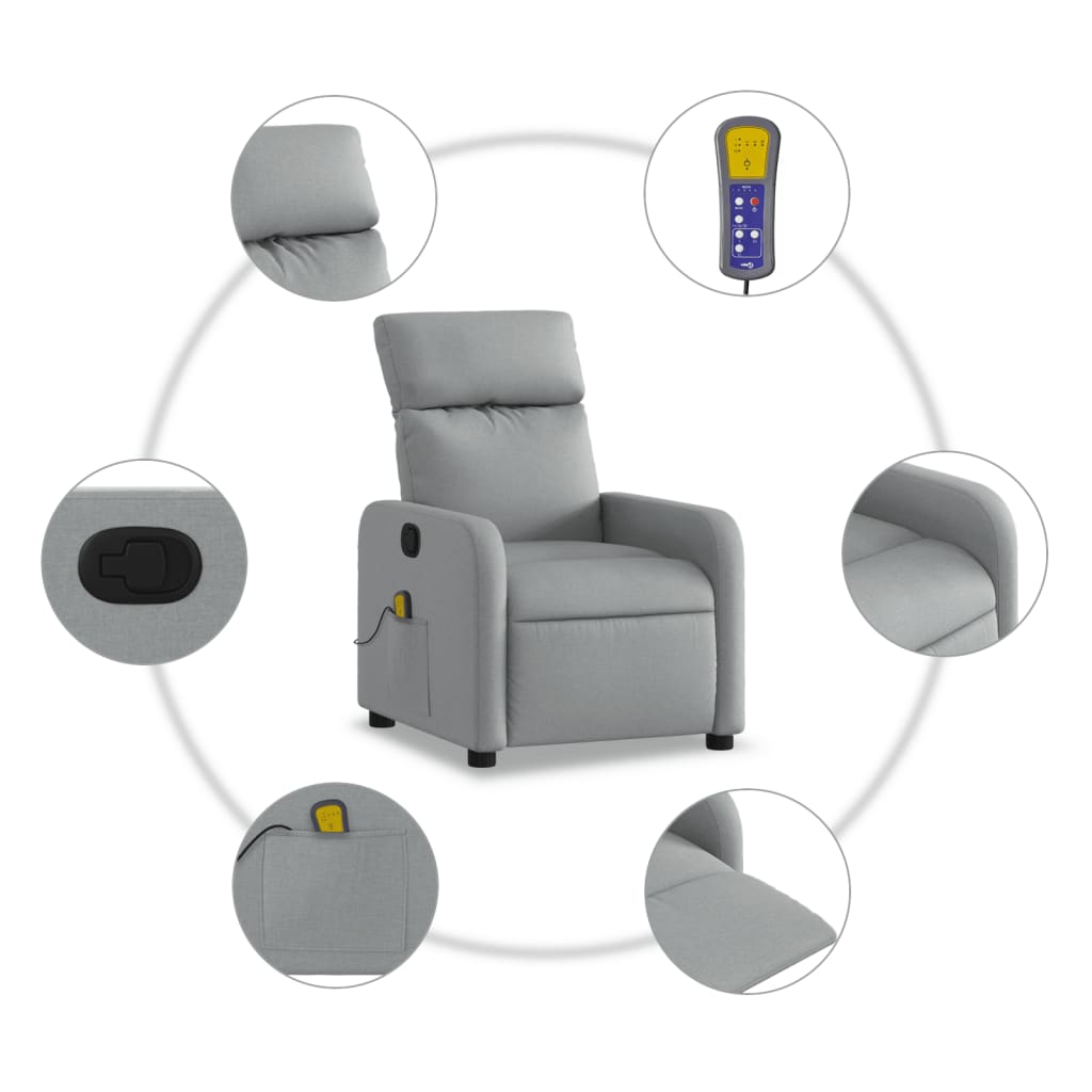 Fauteuil inclinable de massage en tissu gris clair - XIOS