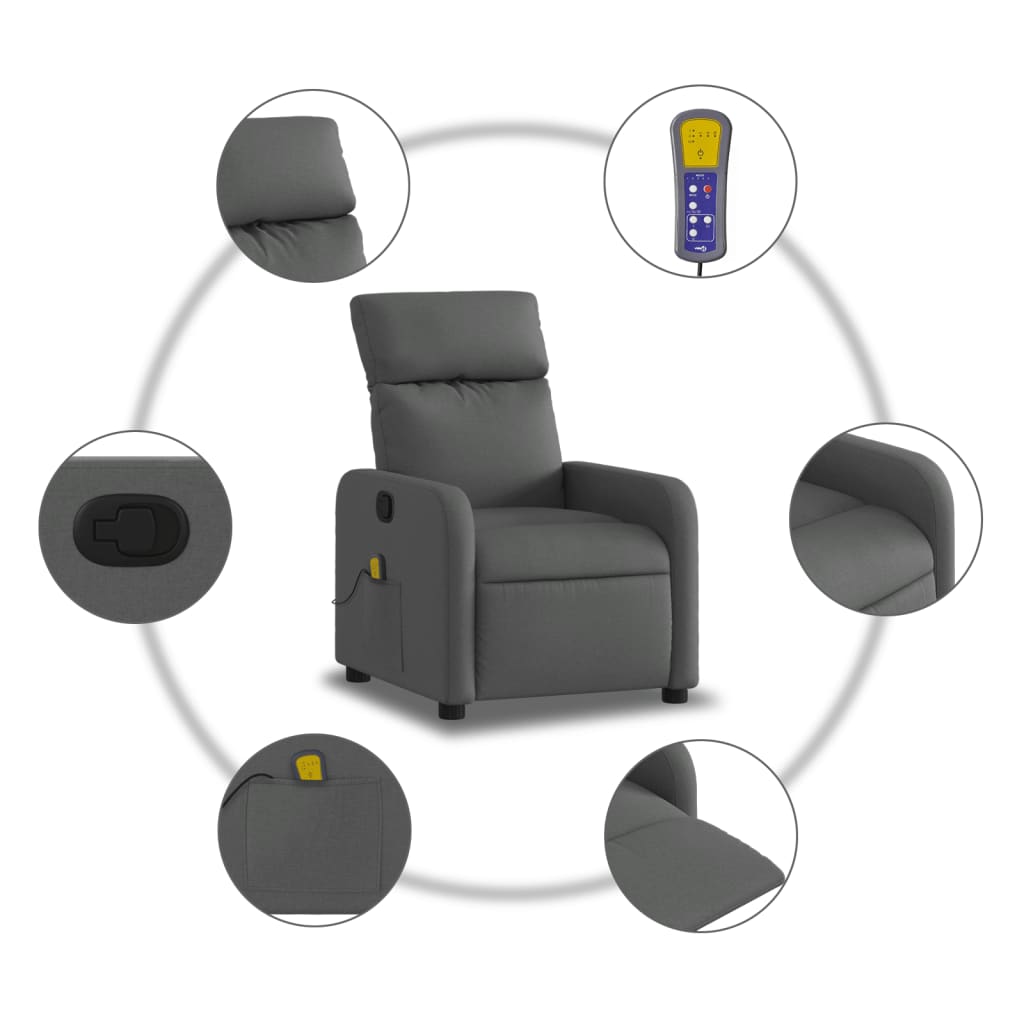 Fauteuil inclinable de massage en tissu gris foncé - XIOS