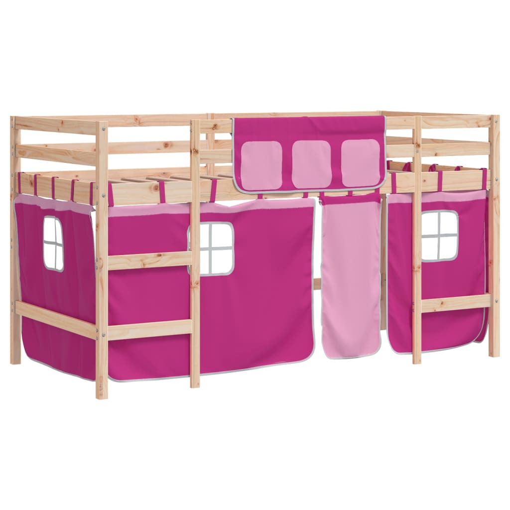 Lit mezzanine enfants avec rideaux sans matelas rose 80x200cm - XIOS