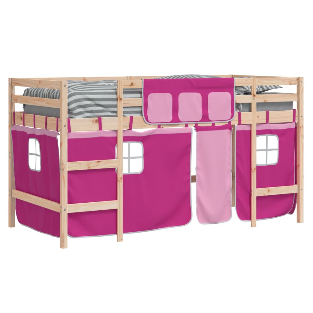 Lit mezzanine enfants avec rideaux sans matelas rose 80x200cm - XIOS