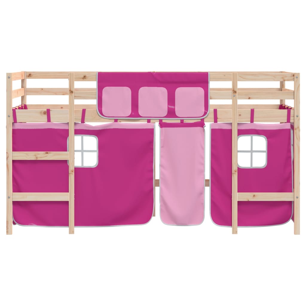 Lit mezzanine enfants avec rideaux sans matelas rose 80x200cm - XIOS