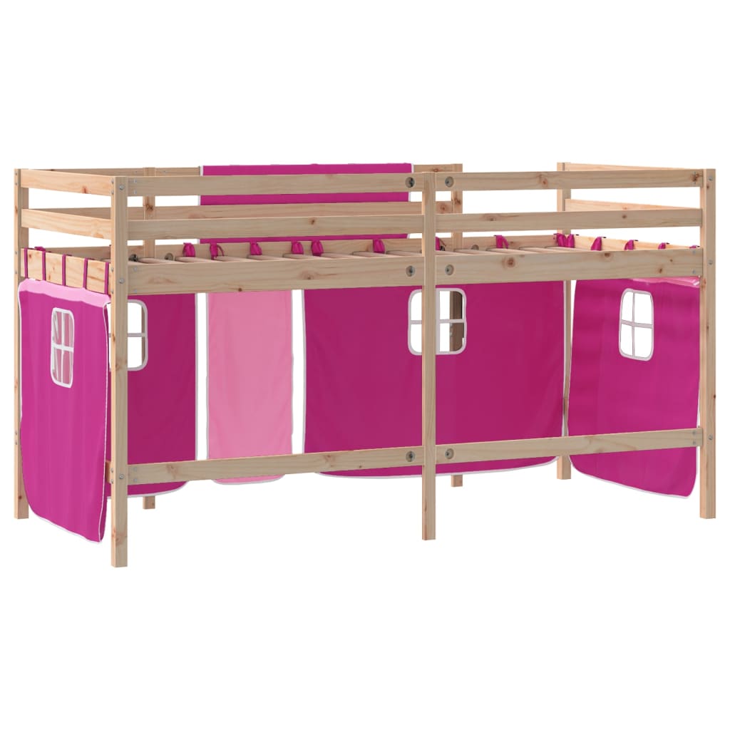 Lit mezzanine enfants avec rideaux sans matelas rose 80x200cm - XIOS