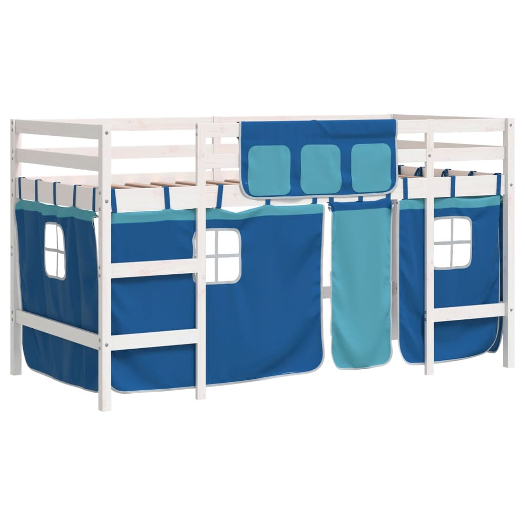 Lit mezzanine enfants avec rideaux sans matelas bleu 80x200cm - XIOS