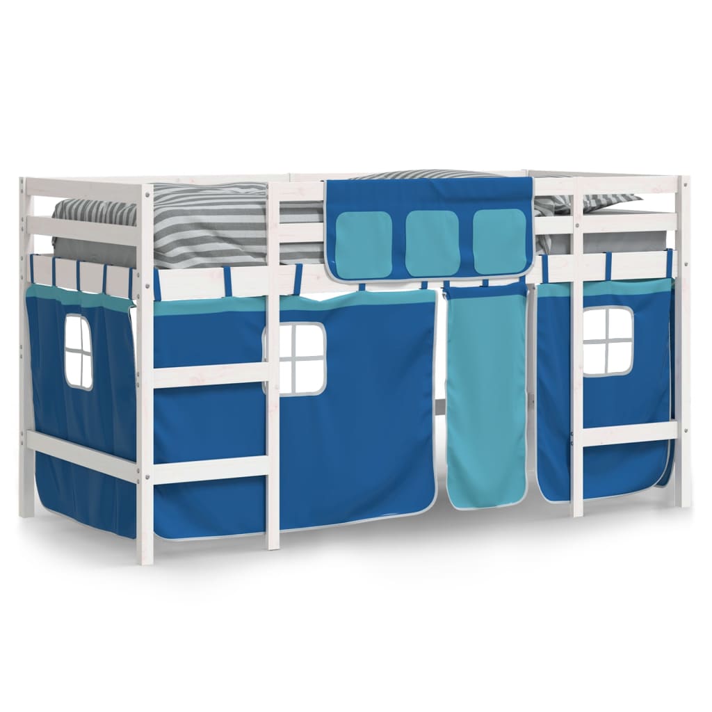 Lit mezzanine enfants avec rideaux sans matelas bleu 80x200cm - XIOS