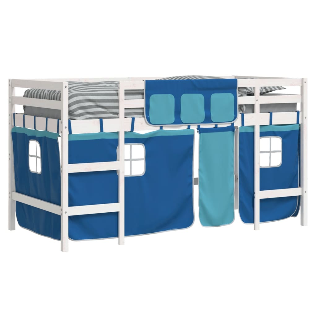Lit mezzanine enfants avec rideaux sans matelas bleu 80x200cm - XIOS