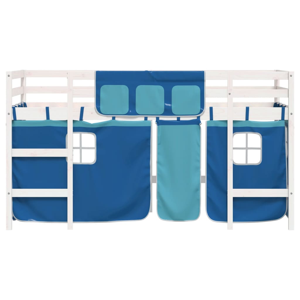 Lit mezzanine enfants avec rideaux sans matelas bleu 80x200cm - XIOS