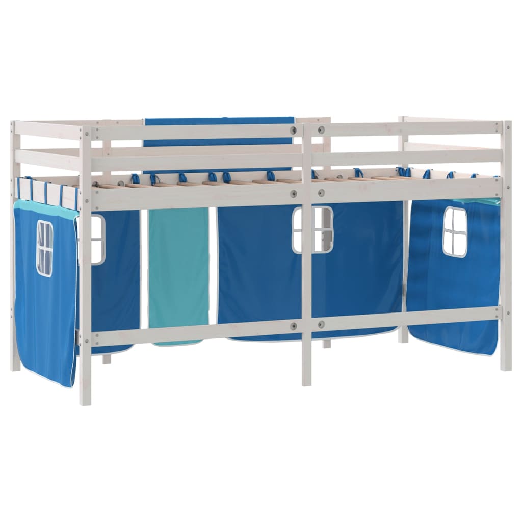 Lit mezzanine enfants avec rideaux sans matelas bleu 80x200cm - XIOS