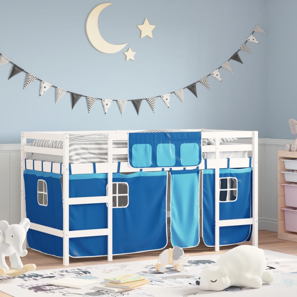 Lit mezzanine enfants avec rideaux sans matelas bleu 80x200cm - XIOS