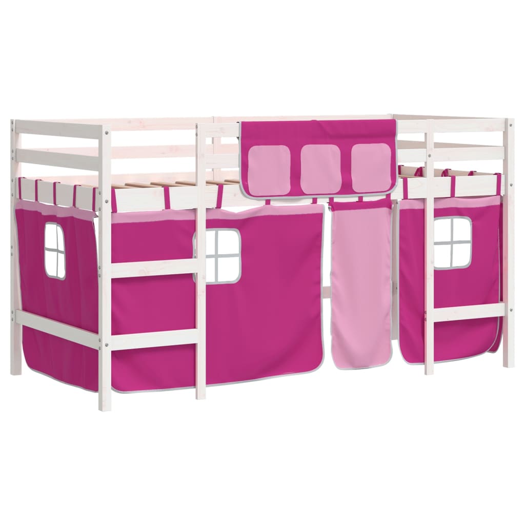 Lit mezzanine enfants avec rideaux sans matelas rose 80x200cm - XIOS