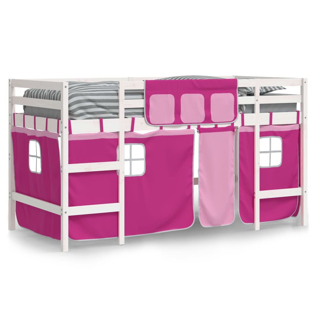 Lit mezzanine enfants avec rideaux sans matelas rose 80x200cm - XIOS