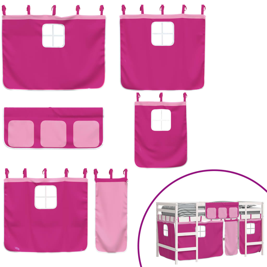 Lit mezzanine enfants avec rideaux sans matelas rose 80x200cm - XIOS