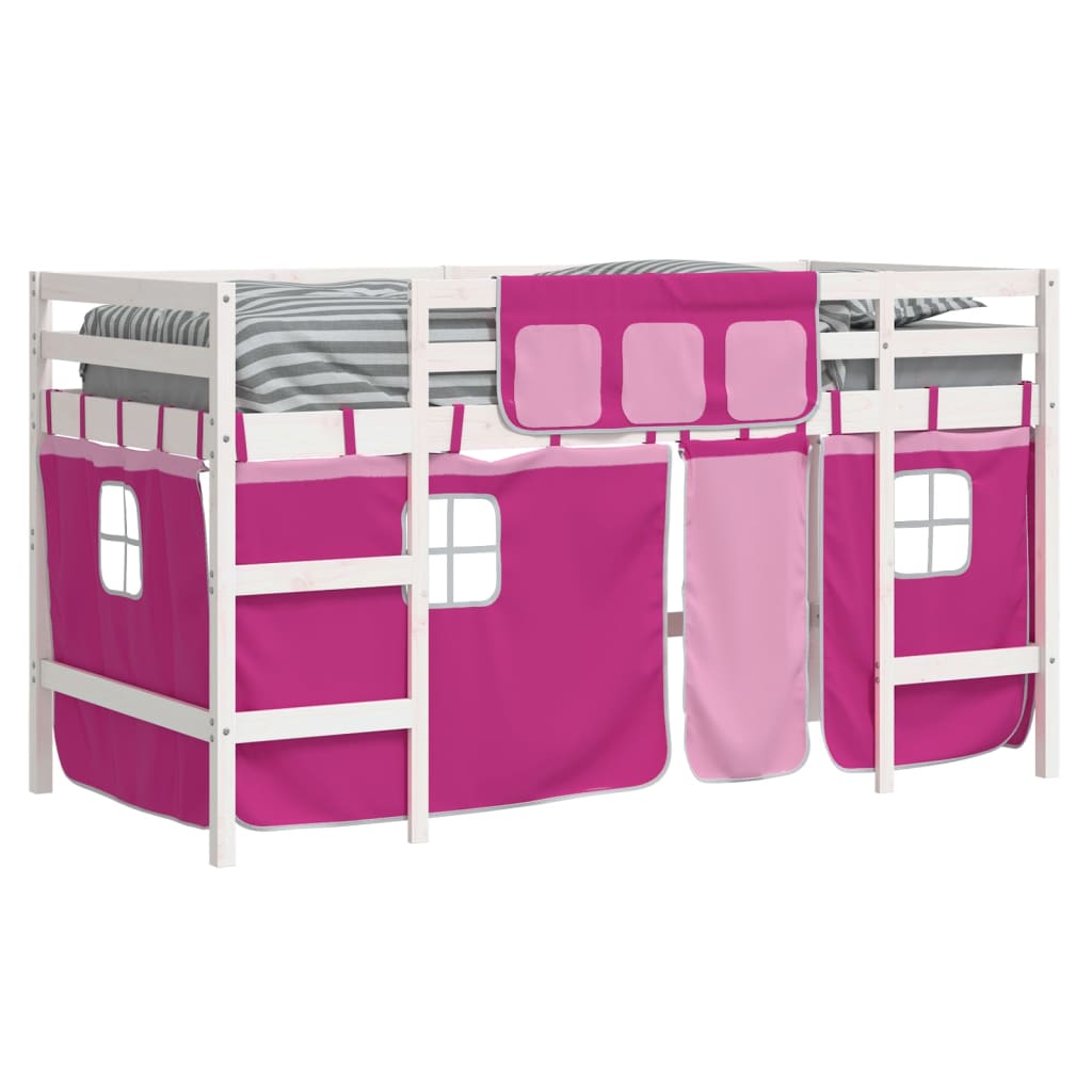 Lit mezzanine enfants avec rideaux sans matelas rose 90x200cm Lits & cadres de lit vidaXL