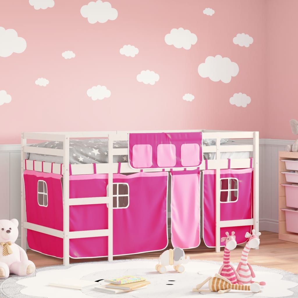 Lit mezzanine enfants avec rideaux sans matelas rose 90x200cm Lits & cadres de lit vidaXL