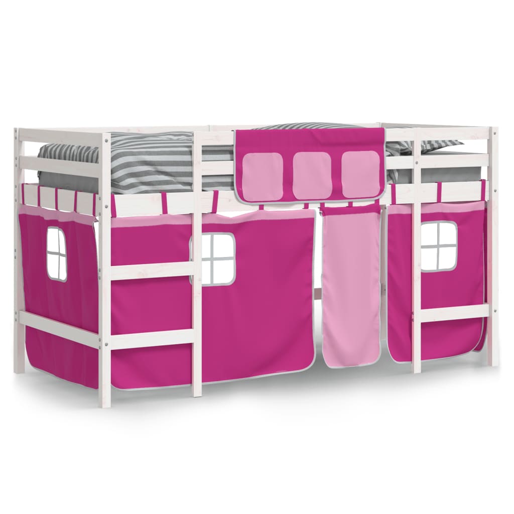 Lit mezzanine enfants avec rideaux sans matelas rose 90x190 cm - XIOS