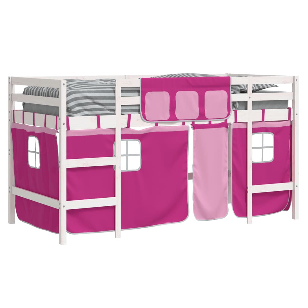 Lit mezzanine enfants avec rideaux sans matelas rose 90x190 cm - XIOS
