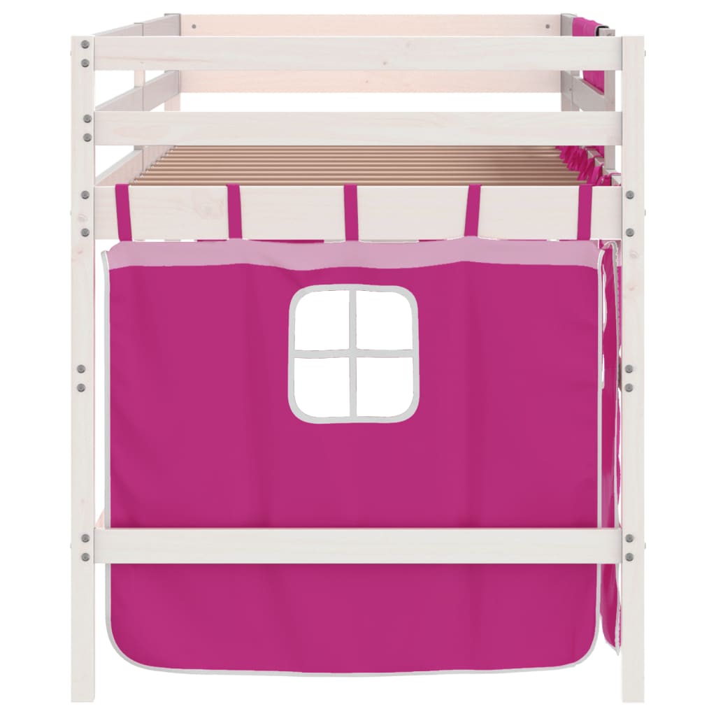 Lit mezzanine enfants avec rideaux sans matelas rose 90x190 cm - XIOS