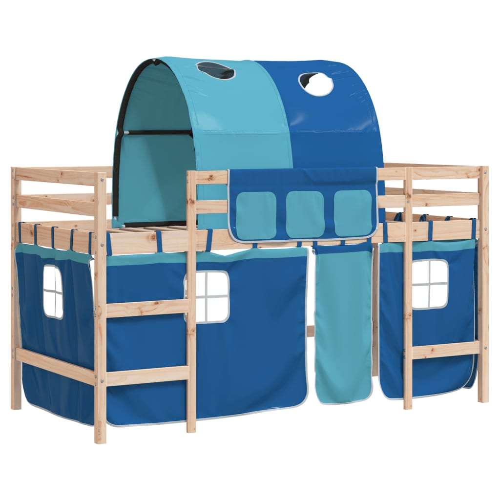 Lit mezzanine enfants avec tunnel sans matelas bleu 80x200 cm - XIOS