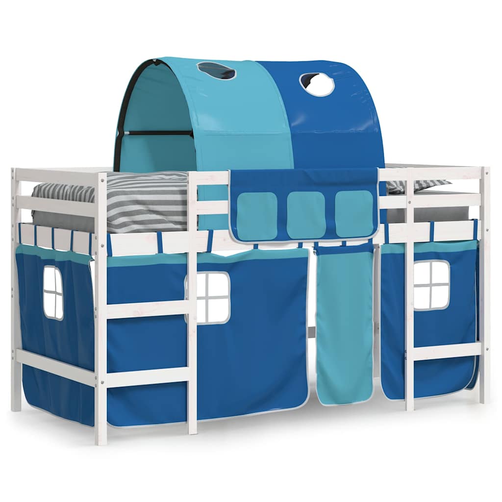 Lit mezzanine enfants avec tunnel sans matelas bleu 80x200 cm - XIOS