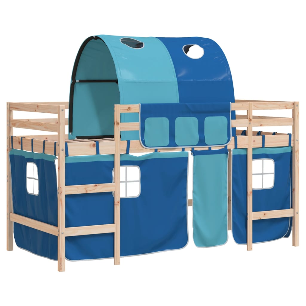 Lit mezzanine enfants avec tunnel sans matelas bleu 90x200 cm - XIOS