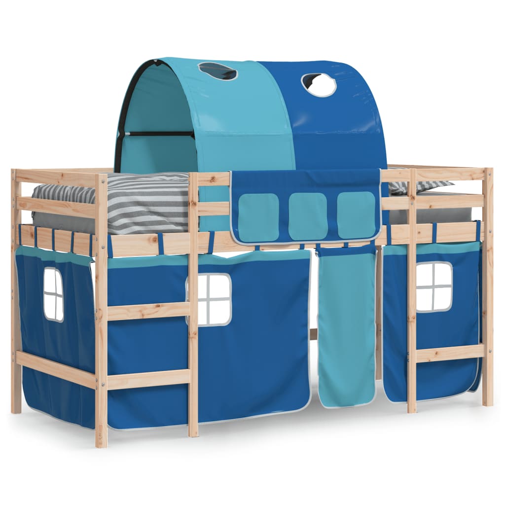 Lit mezzanine enfants avec tunnel sans matelas bleu 90x200 cm - XIOS
