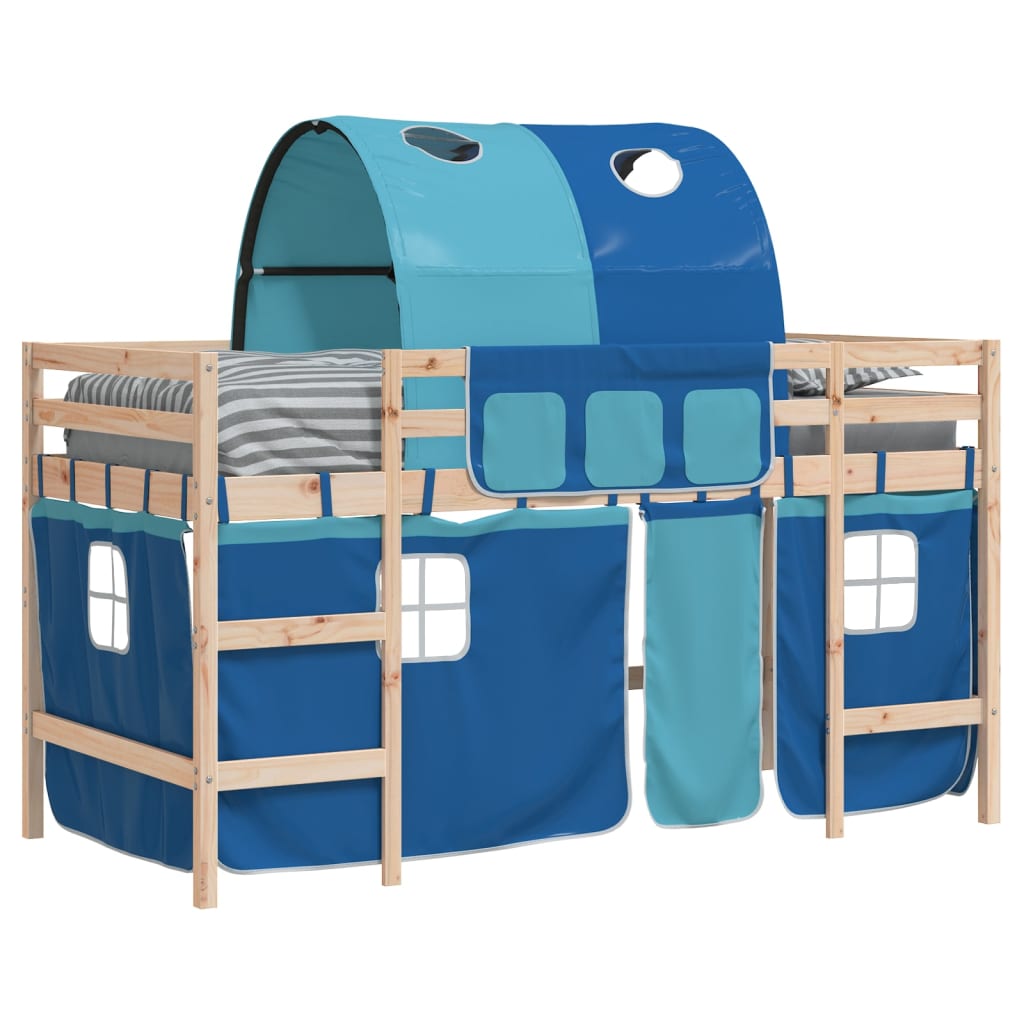 Lit mezzanine enfants avec tunnel sans matelas bleu 90x200 cm - XIOS