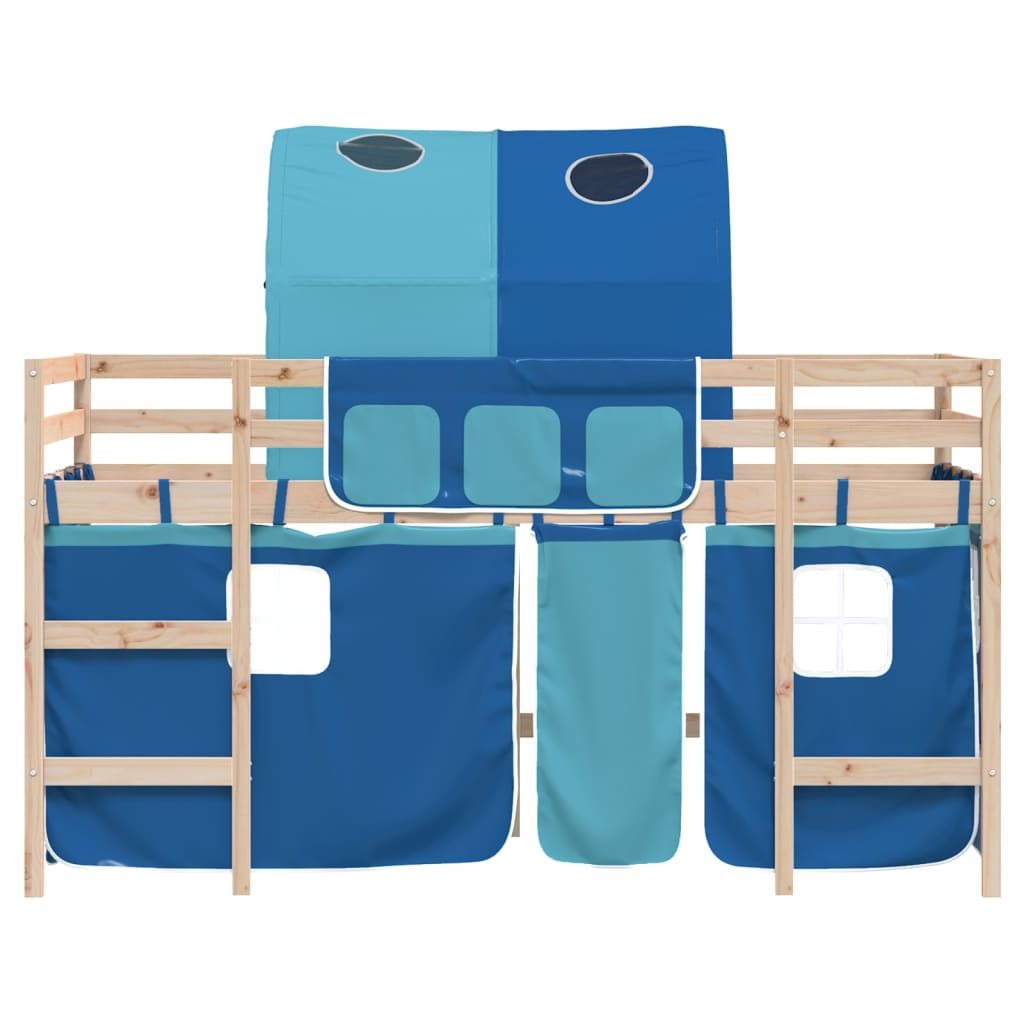 Lit mezzanine enfants avec tunnel sans matelas bleu 90x200 cm - XIOS