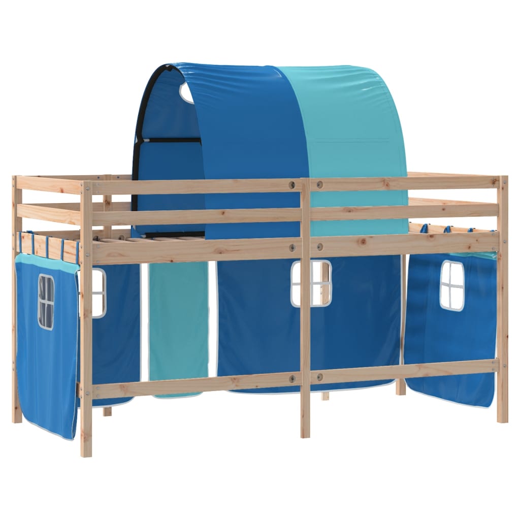 Lit mezzanine enfants avec tunnel sans matelas bleu 90x200 cm - XIOS