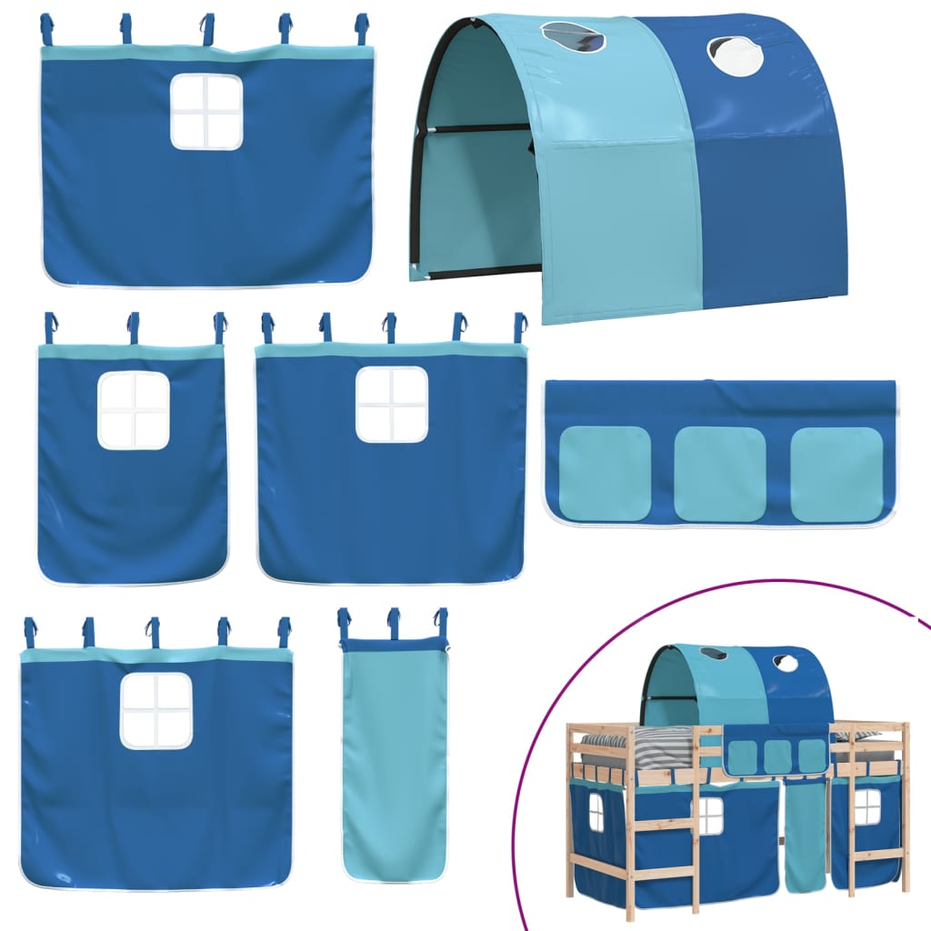 Lit mezzanine enfants avec tunnel sans matelas bleu 90x200 cm - XIOS