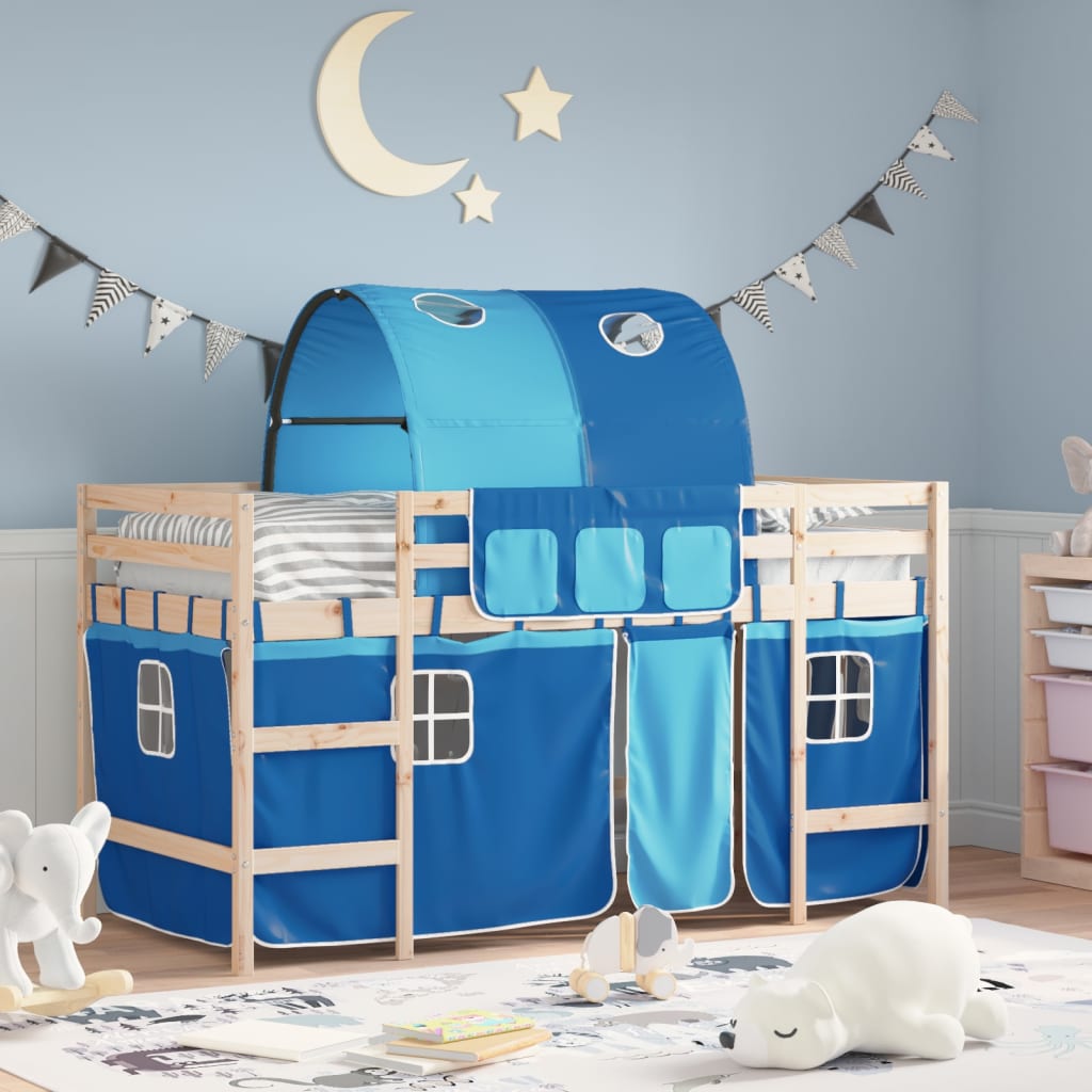 Lit mezzanine enfants avec tunnel sans matelas bleu 90x200 cm - XIOS