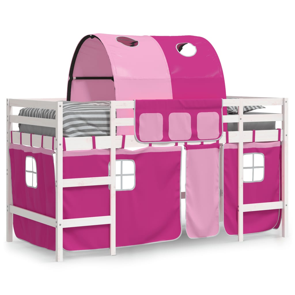 Lit mezzanine enfants avec tunnel sans matelas rose 90x190 cm - XIOS