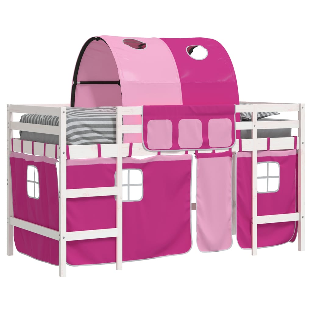 Lit mezzanine enfants avec tunnel sans matelas rose 90x190 cm - XIOS