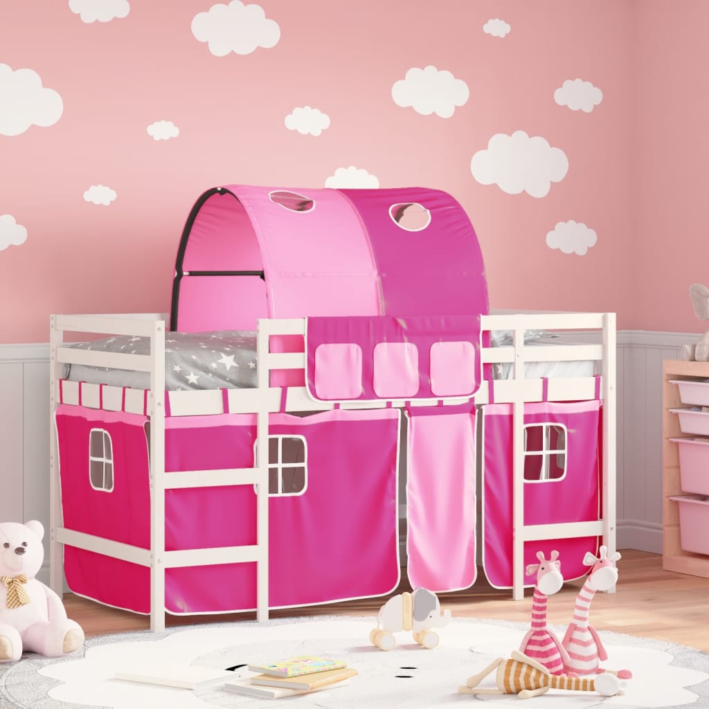 Lit mezzanine enfants avec tunnel sans matelas rose 90x190 cm - XIOS