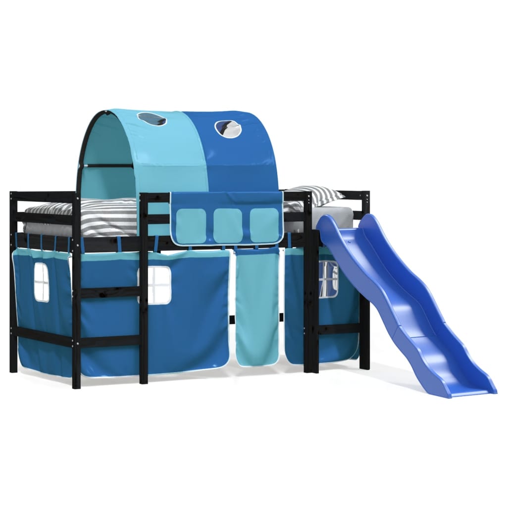 Lit mezzanine enfants avec tunnel sans matelas bleu 80x200 cm - XIOS
