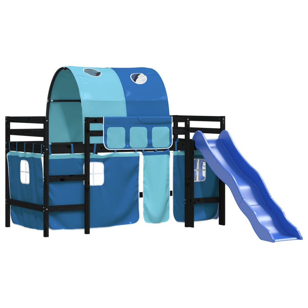 Lit mezzanine enfants avec tunnel sans matelas bleu 80x200 cm - XIOS