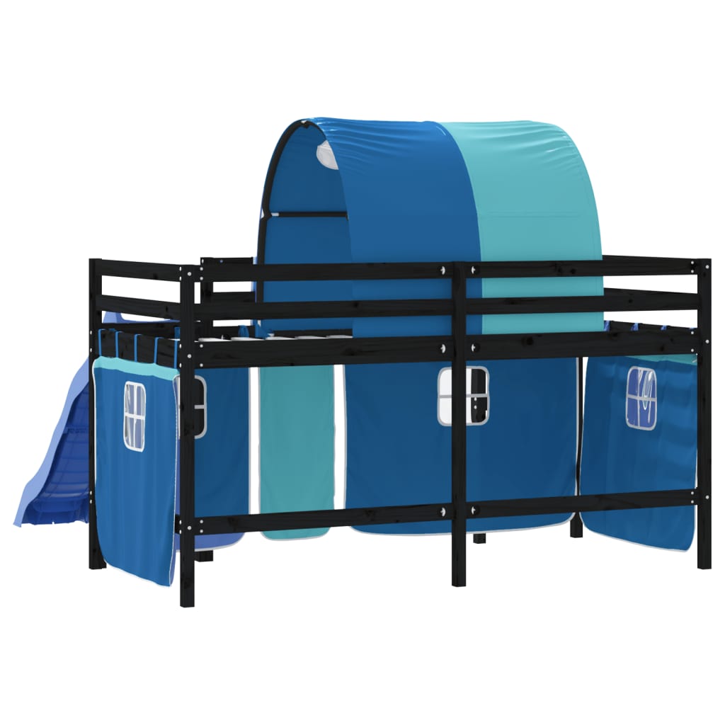 Lit mezzanine enfants avec tunnel sans matelas bleu 80x200 cm - XIOS