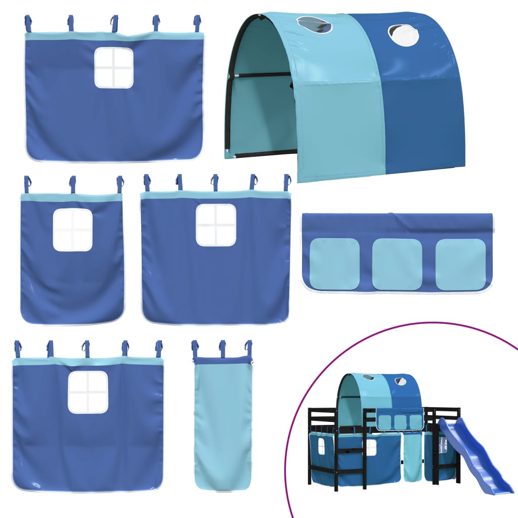 Lit mezzanine enfants avec tunnel sans matelas bleu 80x200 cm - XIOS