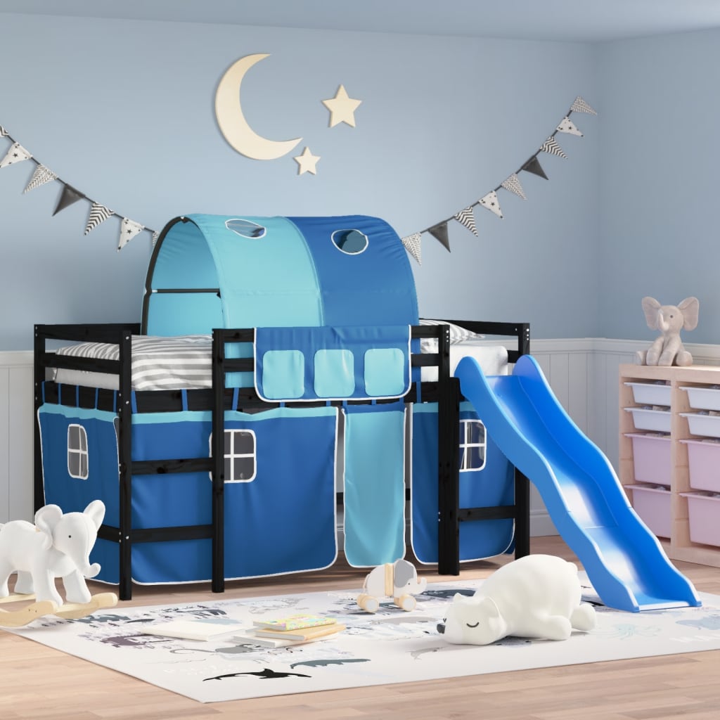 Lit mezzanine enfants avec tunnel sans matelas bleu 80x200 cm - XIOS