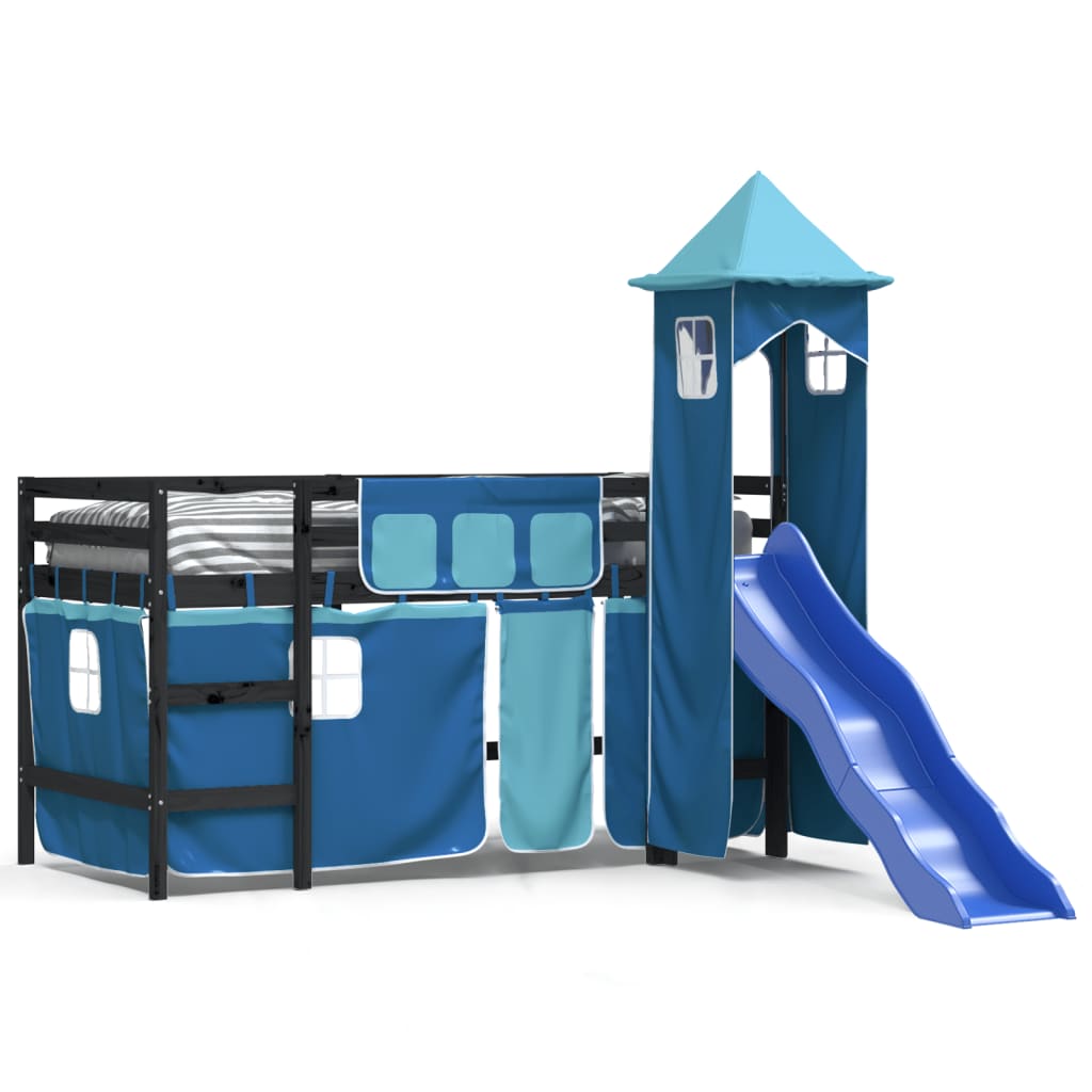 Lit mezzanine enfants avec tour sans matelas bleu 80x200 cm - XIOS