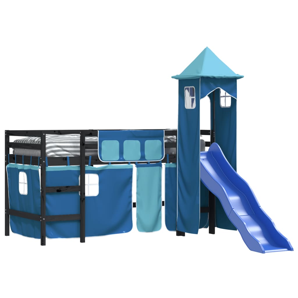Lit mezzanine enfants avec tour sans matelas bleu 80x200 cm - XIOS